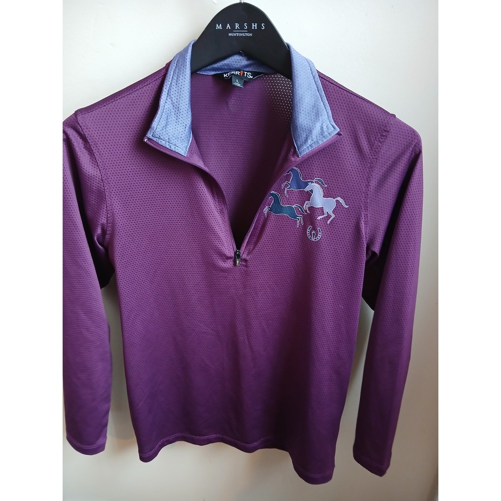 Kerrits Kids Purple Horse Print Quarter Zip Long Sleeve Riding‎ Shirt Size L